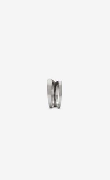 SMOKING Zweifingerring aus silberfarbenem Metall mit weißen Kristallen